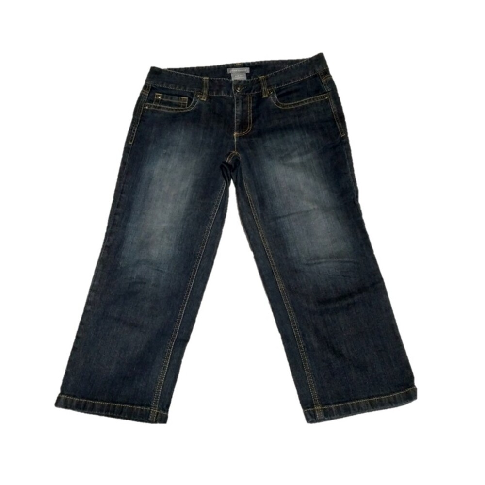 Ann Taylor jeans Womens 6 blue denim Slim Fit cropped back flaps dark wash faded